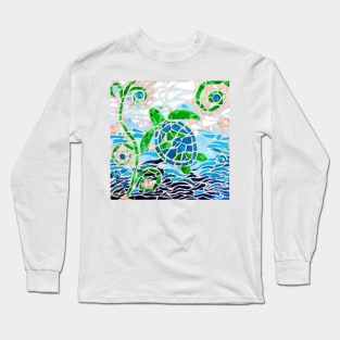 Turtle Mosaic Turquoise Long Sleeve T-Shirt